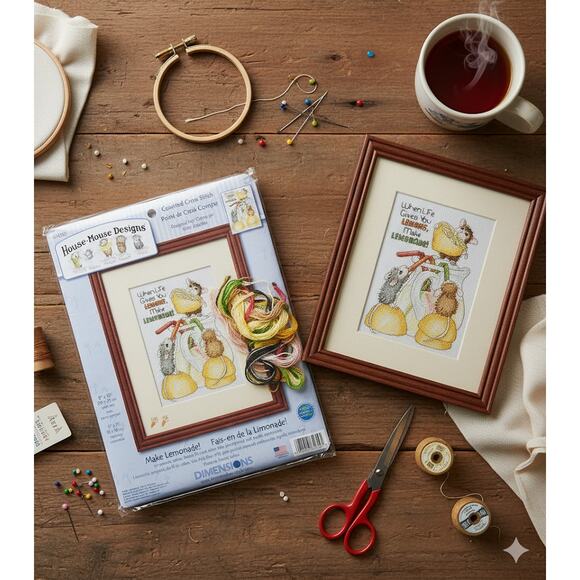 House-Mouse 5x7 Cross Stitch Kit “Make Lemonade” - New Unsealed Vintage Craft - Picture 2 of 8